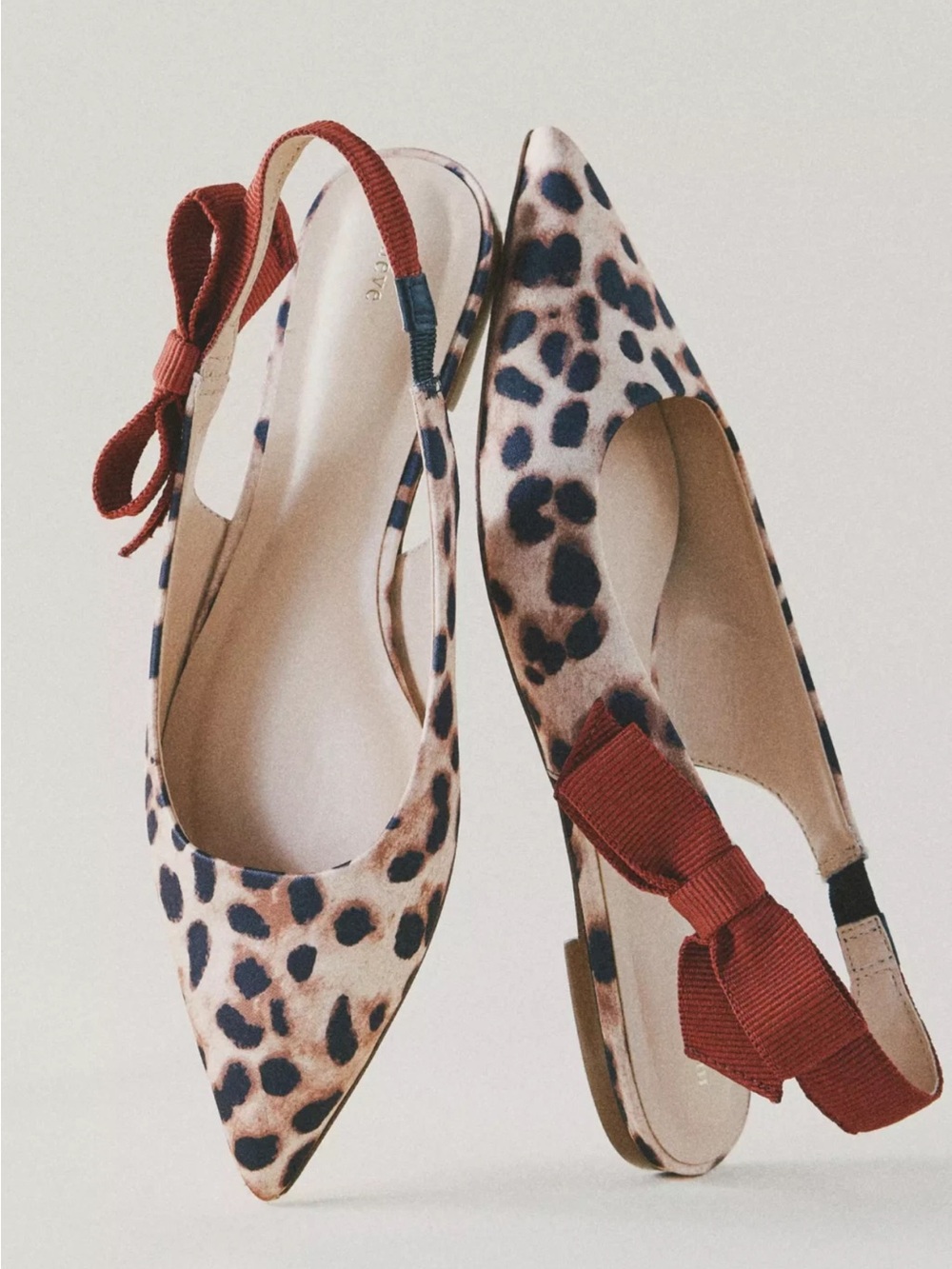 Maeve Leopard Pointed Slingback Flats with Red Bow